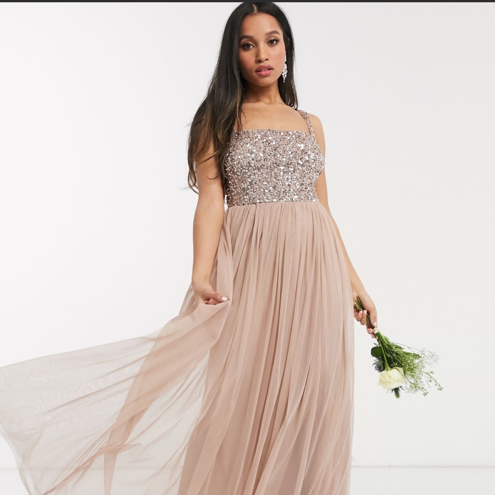 NWT Blush Elegant Sequin and Tulle Maxi Dress Maya Petite Size 6